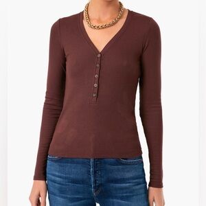 Marine Layer Lexi Rib Henley in Cappuccino, Large